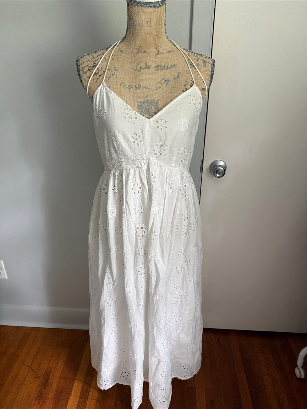 Primark White Eyelet Maxi Dress with Spaghetti Straps